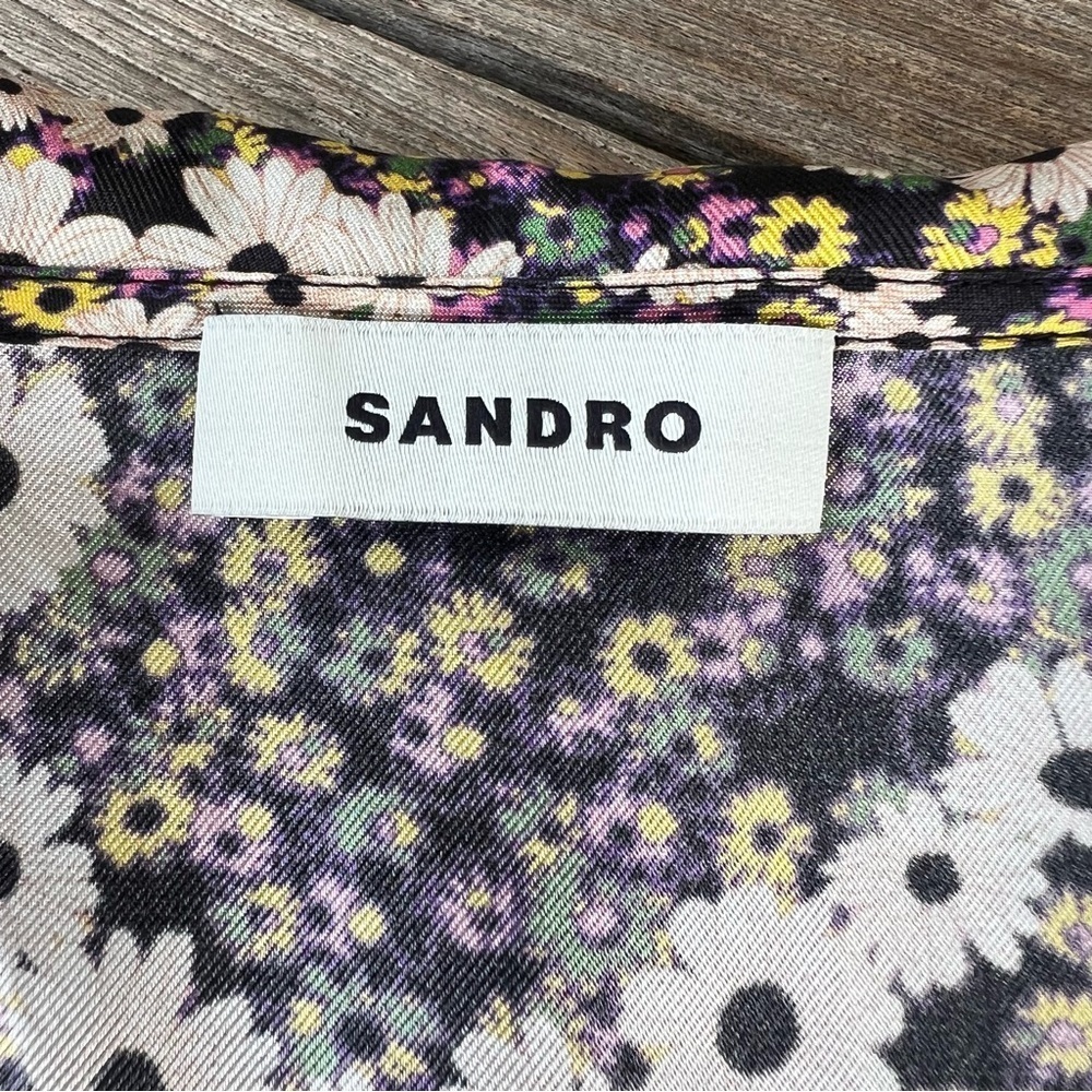 Sandro Casablanca Puff Sleeve 100% Silk Mini Dress Daisy Chain Paisley XS NWT - Picture 10 of 15